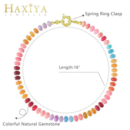 HAXIYA Colorful Beades Gemstone Necklace for Women Boho Beaded Choker | Rainbow Natural Stone Chunky Bead Surfer Summer Beach Necklaces Jewelry Hypoallergenic - color: Multi