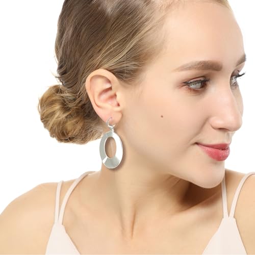 Dangle Hoop Earrings for Women,14k Gold/Silver Plated Geometric Hoops Earrings with High Polished Surface,Hypoallergenic Huggie Drop & Dangle earrings for Women - color: Oval-Silver