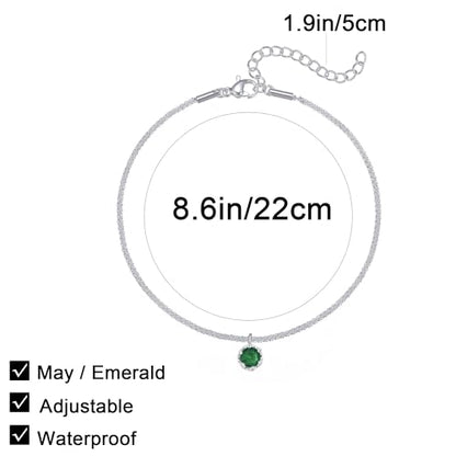 Wellike Silver Ankle Bracelets For Women Waterproof Birthstone Anklets Adjustable Sparkly Chain Silver Plated Stainless Steel Anklet Non Tarnish Jewelry - color: KKWJL185-5