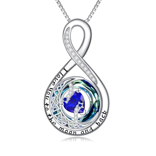 TOUPOP Birthstone Necklace for Women 925 Sterling Silver Moon and Star Pendant Necklaces I Love You to the Moon and Back Jewelry Anniversary Birthday Gifts for Her Wife Girlfriend Mom - color: 09-Sept-Sapphire