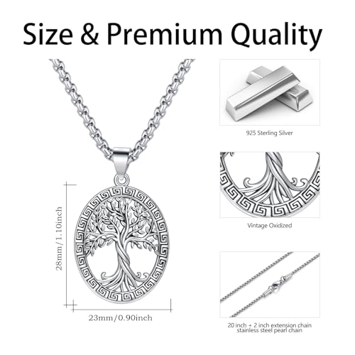 S925 Sterling Silver Tree of Life Necklace For Men Women Abalone/Turquoise/Vintage Retro Oxidation/ Famtima Hand/Round/Square/Teardrop/Rectangle/Oval Family Tree Pendant Necklaces Jewelry Gifts For Valentine's Day Christmas Mother's Day - style: Oval Tree