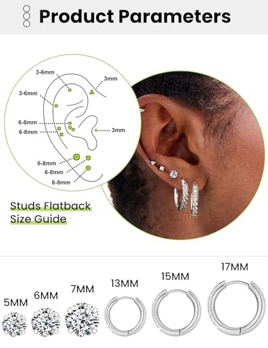 5 Pairs Huggie Hoop Earrings, Cubic Zirconia 14K Gold-Plated 316L Surgical Steel, Hypoallergenic Lightweight Design for Women & Men Cartilage & Multi-Piercing Stacking(13-21mm) - color: N+silvery