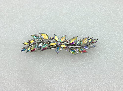 Faship Multicolors AB Rhinestone Crystal Small Floral Hair Barrette Clip - color: AB