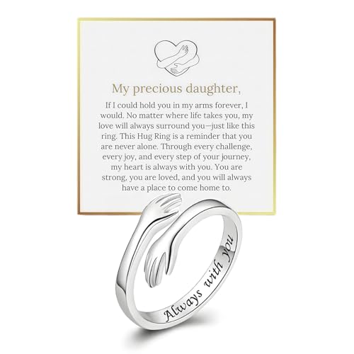 To My Daughter Hug Ring For Hope Rings, Inspirational Stainless Steel Engarved With Always With You Message Adjustable Ring for Women Non Tarnish Jewelry Gift for Her Birthday Christmas - color: alway with you