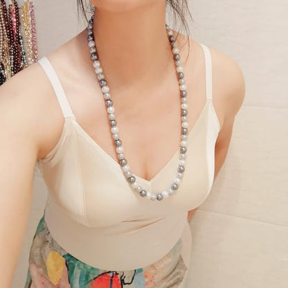 AAA+ Simulated Pearl Strand Necklace Colorful 10mm Pearls Choker Necklaces for Women 1920s Long Costume Jewelry Gift - color: long pearl necklace White Grey Shades 24 Inches