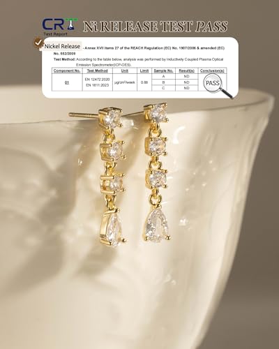 14K Gold Plated/Sterling Silver CZ Pearl Drop Dangle Earrings for Women - color: Gold-4 CZ