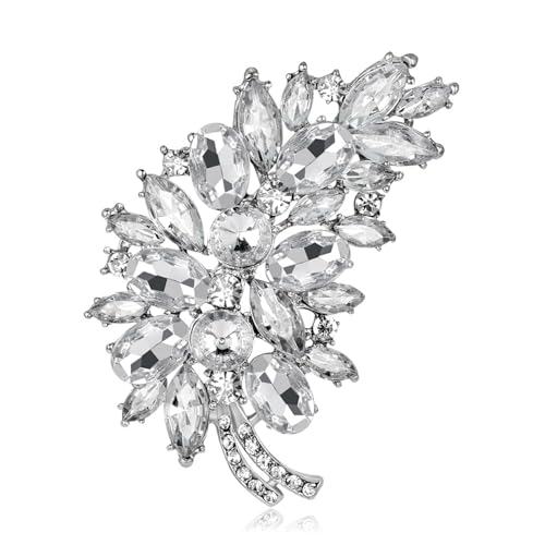 WCRAZYE Rhinestone Feather Brooch Pin for Women Men Fashion Crystal Delicate Leaf Bridal Wedding Brooch Lapel Pins Elegant Dress Accessories Jewelry Boutonniere Corsage for Hat Bag Suit Tie Wedding Birthday - color: White