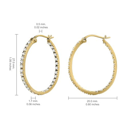 Hoops & Loops 925 Sterling Silver Cubic Zirconia Inside Out Oval Hoop Earrings for Women, 20mm 25mm 30mm - color: 25mm-Yellow Gold
