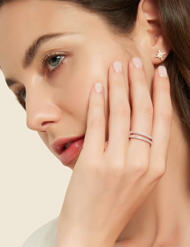 Mameloly Wedding Bands for Women Dainty CZ Cubic Zirconia Half Eternity Stackable Engagement Enhancer Guard Double Ring Size 4-12 - color: Rose Gold Plated