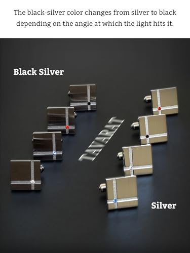 [TAVARAT] Cufflinks for Men Black Silver Red Blue Crystal glass Tps-040 - style: black silver crystal