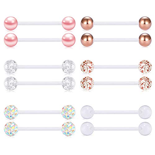 FECTAS Plastic Nipple Rings Tongue Piercing Retainer Barbell 14g for Women Surgery 12/14/16/18mm - style: A-12pcs-16MM