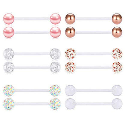 FECTAS Plastic Nipple Rings Tongue Piercing Retainer Barbell 14g for Women Surgery 12/14/16/18mm - style: A-12pcs-16MM