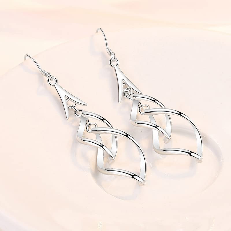 Linear Swirl Wire Earrings For Women dangling Boho Dangle Drop - color: Silver-Linear Swirl Wire EarringsEiffel