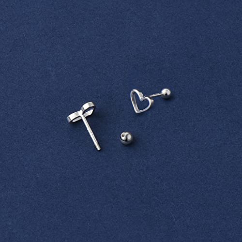 JSGEMSLEE Hypoallergenic 925 Sterling Silver Stud Earrings for Women With Screw Back Small Butterfly Heart Flower Earrings for Girls Tragus Cartilage Jewelry Gifts - color: Silver Heart