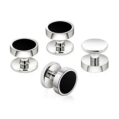 Men's Black Onyx Cufflink & Tuxedo Shirt Stud Set, 16mm Rhodium-Plated Brass, Elegant Gift Box - style: 4 Shirt studs