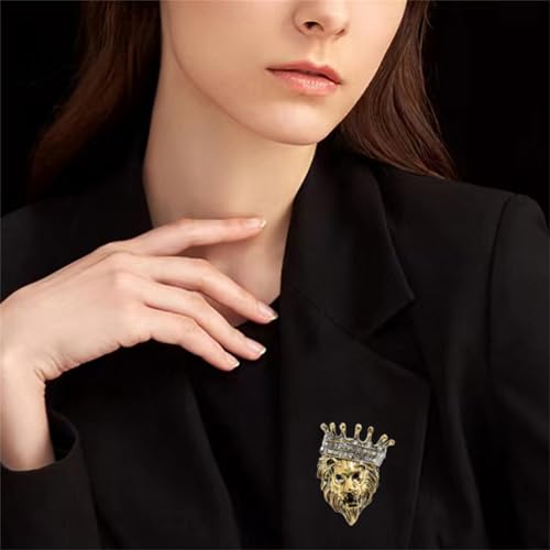 Luxury Crystal Tiger Brooch Pins for Women Men Vintage Gold-Tone Climbing Black Spots Leopard Brooch Fashion Panther Cougar Pin Suit Jackets Coat Animal Jewelry Gift - style: Lion