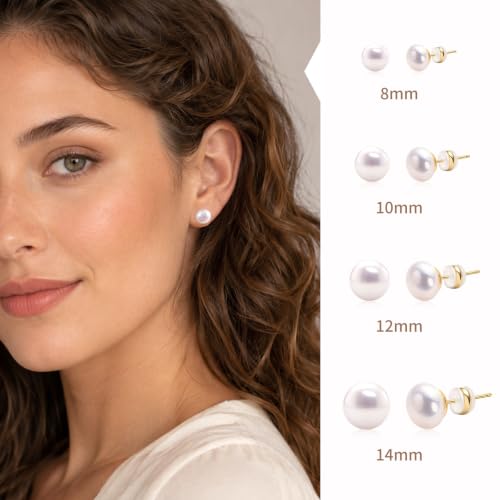 Simulated Pearl Stud Earrings for Women | S925 Sterling Silver Posts, Hypoallergenic Lightweight Classic Elegant Pearl Jewelry Gift, 8/10/12/14mm - color: Pink, size: 8mm