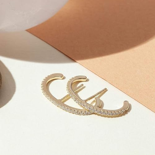 KELMALL 14K Gold Plated CZ Ear Climber Earrings for Women – Curved Bar Cuff Stud Earrings, Sparkly Cubic Zirconia Arc Climber, Minimalist Statement Jewelry - color: Cubic Zirconia - Gold