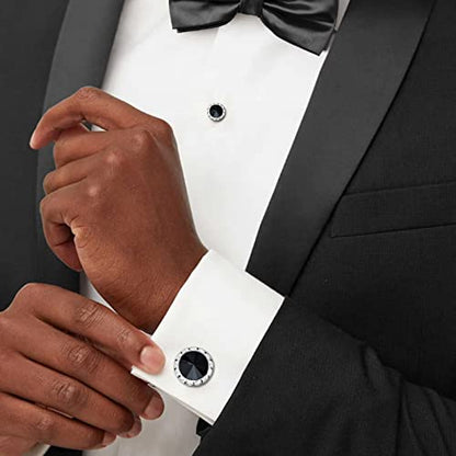 AMITER Crystal Cufflinks and Tuxedo Studs for Men, Cuff Links Suits for Shirt Formal Dress Business Wedding Anniversary - color: Black