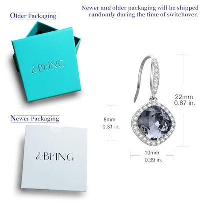 SBLING Platinum Plated Cubic Zirconia/Austrian Crystal Cushion Shape Halo Pendant Necklace/Earrings - color: Match Earrings-Austrian Crystals Black