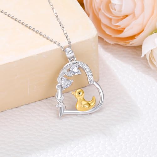 Heart Animal Necklace 925 Sterling Silver Cute Animal Pendant Jewelry Birthday Gifts for Women Girlfriend Mom Animal Lovers - style: Duck