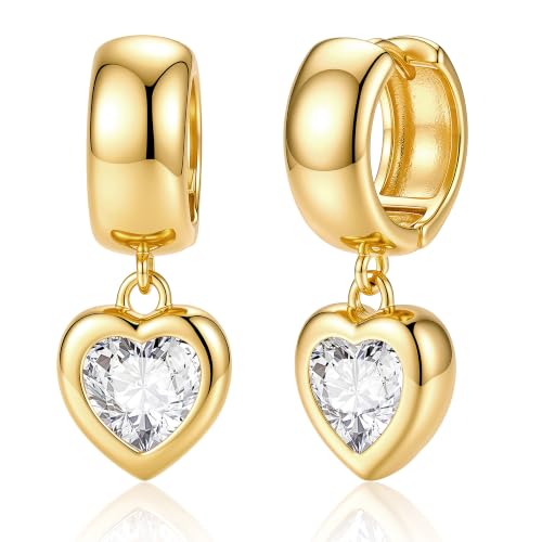 Gold Dangle Earrings for Women, 14K Gold Plated Chunky Hoop Earrings with Charms Cubic Zirconia Drop Earrings Statement Jewelry for Women - color: Gold D
