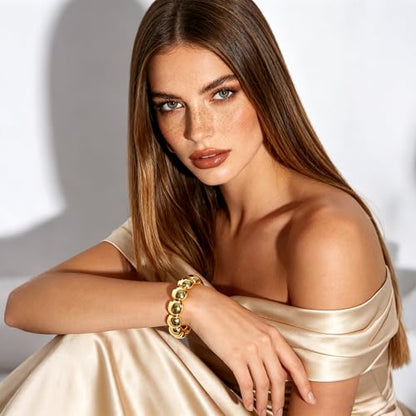 NIKOLUX Chunky Bangle Bracelet for Women Gold Square Minimalist Stretch Bracelet 14K Gold Plated Stretchable Elastic Bangles Hypoallergenic Bohemian Stackable