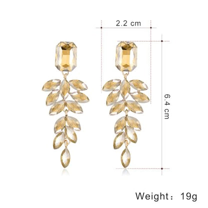 Elegant Rhinestone Statement Earrings Sparkly Cluster Crystal Drop Dangle Earrings Teardrop Chandelier Earrings Wedding Bridal Prom Earrings for Women - color: C:Green