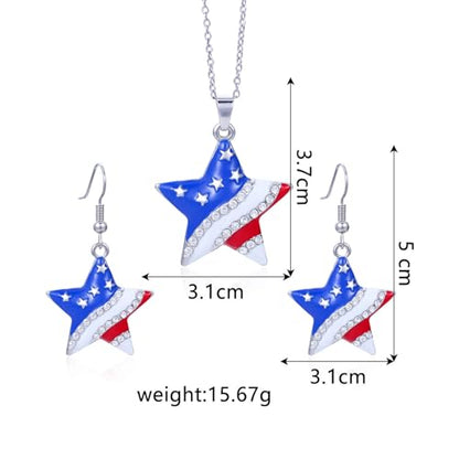 HUJUON American Flag Pendant Necklace Earring Set for Women 4th Of July Butterfly Drop Dangle Hook Earring Independence Day Usa Patriotic Choker Jewelry Gift - color: Star Silver