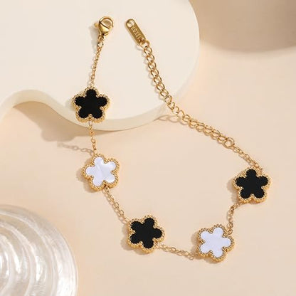 TICVSS Four Leaf Clover Bracelet for Women 18K Gold Plated Stainless Steel Lucky 4 Leaf Gold Link Bracelet Jewelry Gift for Women - color: Mixed