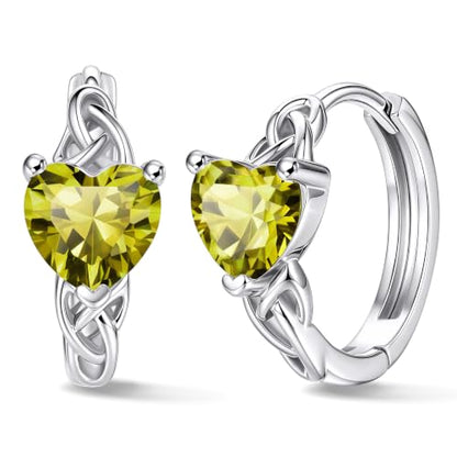 Bestyle 925 Sterling Silver Huggie Hoop Earrings Small Birthstone Hoop Earrings for Women Hypoallergenic Silver Huggie Earring,Great Birthday Earrings Gift for Daughter Wife Mom - color: 08-Peridot-Hoop