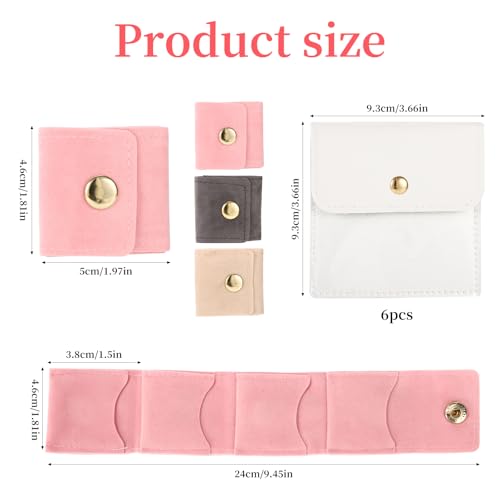 9pcs Mini Travel Jewelry Bag, Portable Small Travel Jewelry Roll Holder Bags and Mini Jewel Pouch Organizer Case with Secure Snap Closure for Rings Necklaces Earrings Storage