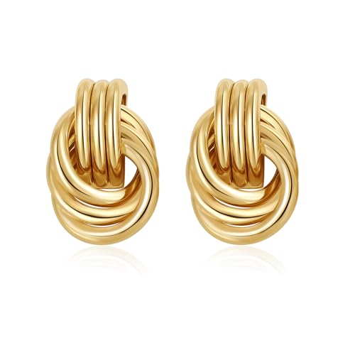 SHERLOVE Chunky Knot Gold Earrings Women Statement Drop Dangle Earrings | 14K Gold Plated Hypoallergenic Lightweight,Trendy Dainty Elegant Cute,Women Gold Jewelry Fashion Accessories Gifts - color: Knot Gold A