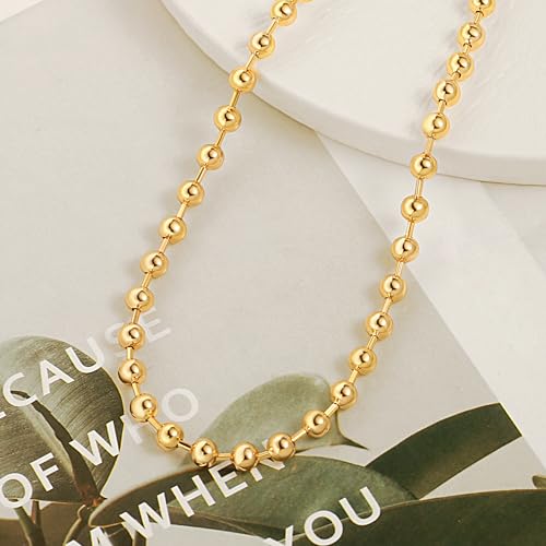 Aobei Pearl 18K Gold Plated Paperclip Chain Choker Satellite Chain Freshwater Cultured Biwa Pearl Pendant Necklace Dainty Turquoise Jewelry for Women - color: 18K Gold Plated Chunky Ball Station Chain