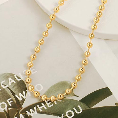 Aobei Pearl 18K Gold Plated Paperclip Chain Choker Satellite Chain Freshwater Cultured Biwa Pearl Pendant Necklace Dainty Turquoise Jewelry for Women - color: 18K Gold Plated Chunky Ball Station Chain