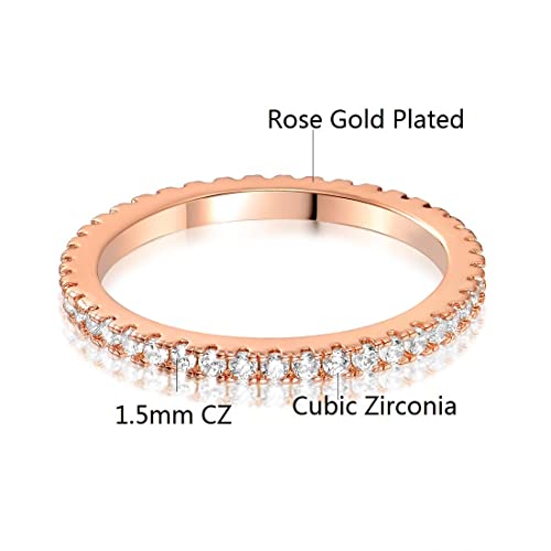 MDFUN 14K Gold Plated Full Eternity Band Ring for Women Round Cut Cubic Zirconia Stackable Wedding Band Anniversary Promise Ring - color: rose gold plated, size: 5