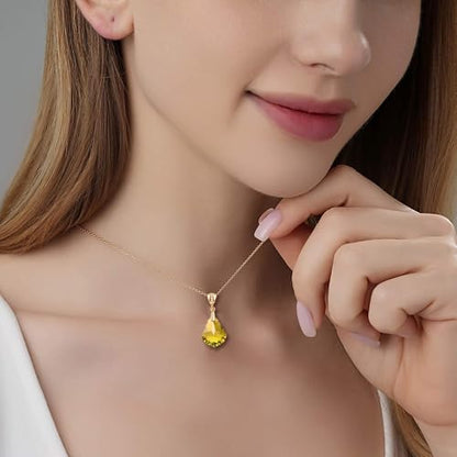 EVEVIC Teardrop Austrian Crystal Charm Pendant Necklace for Women | 14K Gold Plated,Adjustable Chain Fit,Elegant Teardrop Crystal,Gift Box Included,Perfect for Daily Wear and Special Events - color: Yellow