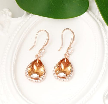 Crystal Drop Earrings for Women Cubic Zirconia Teardrop Earrings Sparkling Rhinestone Dangle Earring - color: Gold Champion