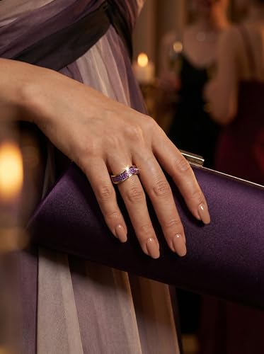 HEXAJOLIE Ribbon Statement Band Ring for Women | Elegant Gold Jewelry Accessories | Perfect for Party & Date Night | Hypoallergenic & Durable - color: Gold/Purple
