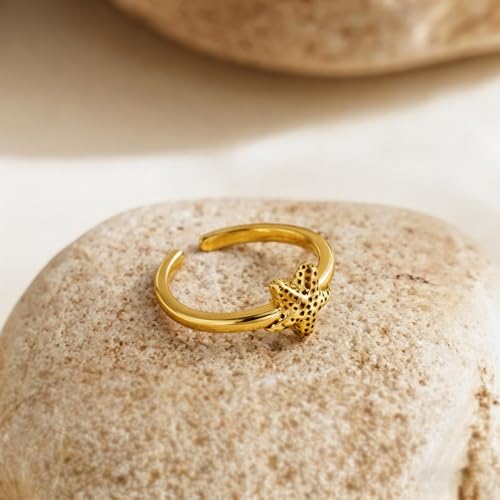CHIC & ARTSY Women Toe Ring 925 Sterling Silver Animals Toe Ring Dainty Created Opal Toe Ring Adjustable Single Toe Ring for Women Beach Jewelry - color: L-Starfish/18k gold plated