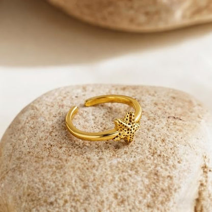 CHIC & ARTSY Women Toe Ring 925 Sterling Silver Animals Toe Ring Dainty Created Opal Toe Ring Adjustable Single Toe Ring for Women Beach Jewelry - color: L-Starfish/18k gold plated