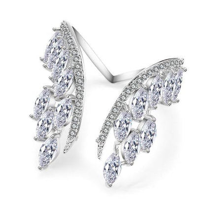 18K Gold Plated Rings for Women and Teen Girls Non Tarnish Cubic Zirconia Fidget Ring Butterfly/Snake/Mesh/Cross/Crown Knuckle Ring Open Adjustable Statement Stacking Chunky Rings - color: White Gold Wing