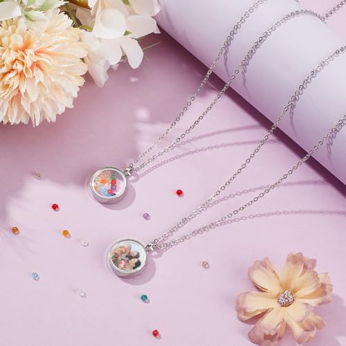 UNICRAFTALE Memory Locket Pendants with Necklace Stainless Steel Floating Locket Pendants Glass Photo Frame Pendant for Christmas Jewelry Making - color: Stainless Steel