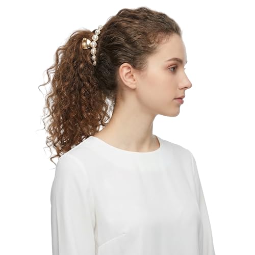 Metal Hair Clips for Women,Strong Hold Large Pearl Claw Clips, Big Non-Slip Hair Catch Barrette Jaw Clamp,Fashion Gold Hair Styling Accessories Valentine's/Mother's Day Gift for Girl Wife(3 PACK)