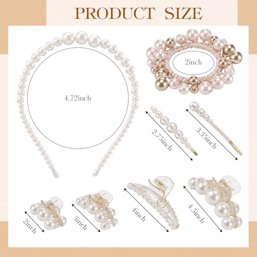 23 Pcs Pearl Hair Accessory Set, Including Faux Pearl Hair Clips,Headbands, and Gold Metal Clips, Women Fashion Hairs Accessories Styling Tools for Birthday Parties Gift Weddings Souvenirs