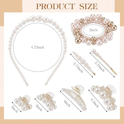 23 Pcs Pearl Hair Accessory Set, Including Faux Pearl Hair Clips,Headbands, and Gold Metal Clips, Women Fashion Hairs Accessories Styling Tools for Birthday Parties Gift Weddings Souvenirs