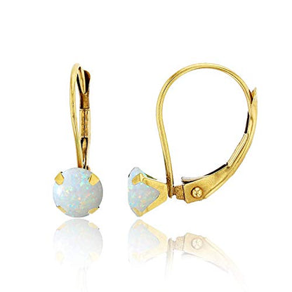 14K Gold Plated 925 Sterling Silver Hypoallergenic 4mm Round Genuine Birthstone Solitaire Screwback Stud Earrings - color: Leverback Yellow Gold Opal
