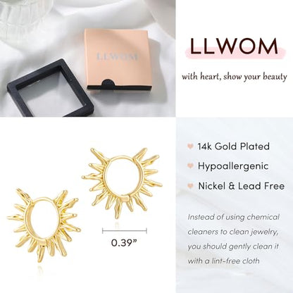 LLWOM Gold Huggie Earrings for Women-14k Gold/Silver/Rose/Black Plated Heart Hoop Earrings Hypoallergenic Lightweight Hoops Gifts - style: Sun
