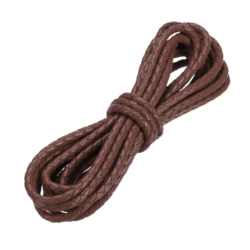 PATIKIL 3.3 Yards Braided Leather Cord, 4mm Round Braided Faux Necklace Cord Bolo Tie String for Necklace Crafts Beading Braiding, Brown - color: Brown, size: 4mm