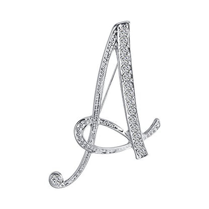 A-Z 26 Letters Pins Brooches Silver Plated Metal Broaches Pins-Clear Crystal Initial Breastpin - color: 1pcs-A